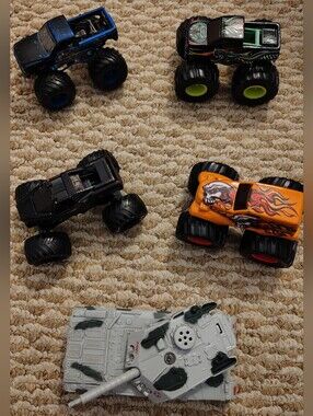 Set of 4 Kids Monster Trucks - Blue, Black, Green, Orange